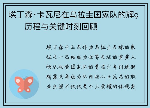 埃丁森·卡瓦尼在乌拉圭国家队的辉煌历程与关键时刻回顾